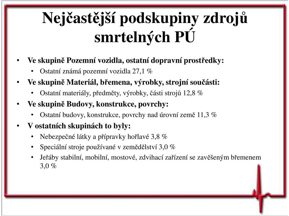 konstrukce, povrchy: Ostatní budovy, konstrukce, povrchy nad úrovní země 11,3 % V ostatních skupinách to byly: Nebezpečné látky a