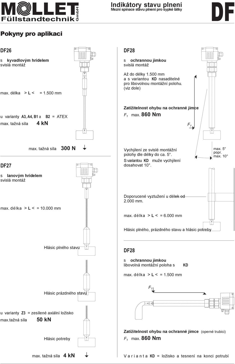 S variantou KD muže vychýlení dosahovat 0. max. 5 popr. max. 0 s lanovým hrídelem max. délka > L < = 0.000 mm Doporucené vyztužení u délek od.000 mm. max. délka > L < = 6.