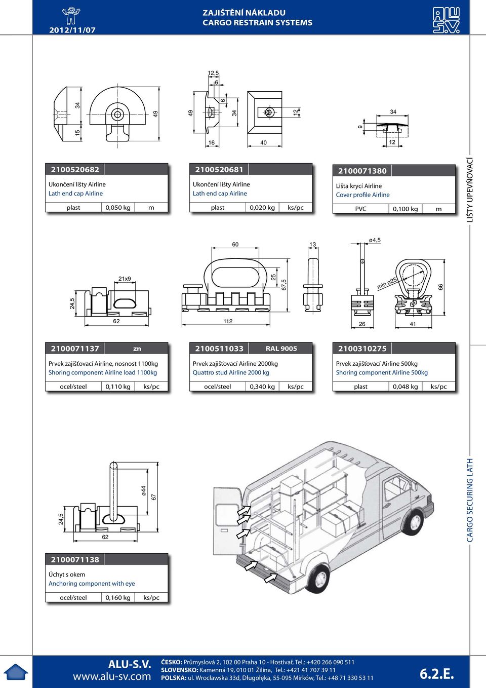 Prvek zajišťovací Airline 2000kg Quattro stud Airline 2000 kg 67,5 ocel/steel 0,340 kg ks/pc 13 2100071380 išta krycí Airline Cover profile Airline PVC 0,100 kg m ø4,5 2100310275 min ø25 26 41 Prvek