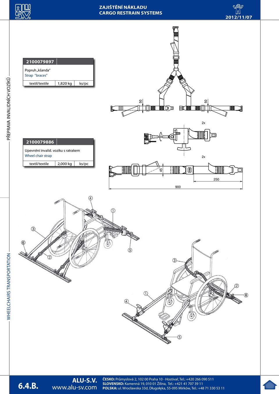 vozíku s ratrakem Wheel chair strap textil/textile 2,000 kg ks/pc 50 45 900 50 2x 2x 250 6.4.B. AU-S.V.