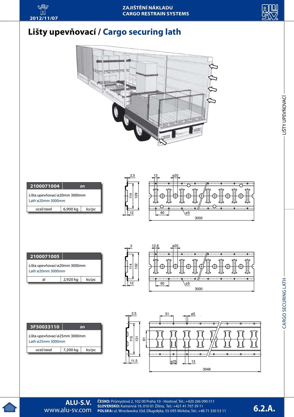 ø20 60 ø5 3000 51 ø5 Cargo securing lath IŠTY UPEVŇOVACÍ išta upevňovací ø25mm 3000mm ath ø25mm 3000mm ocel/steel 7,200 kg ks/pc 115 131 61 11,5 ø25