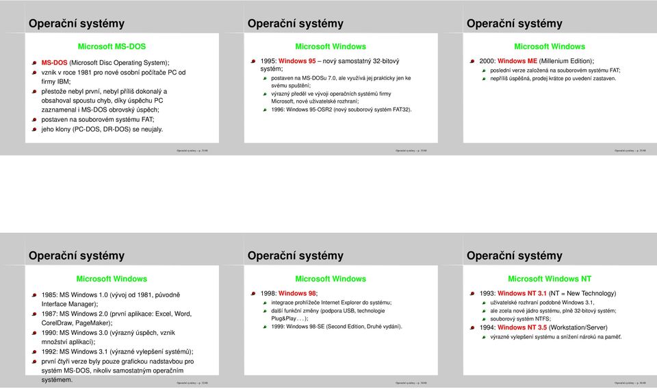 Microsoft Windows 1995: Windows 95 nový samostatný 32-bitový systém; postaven na MS-DOSu 7.