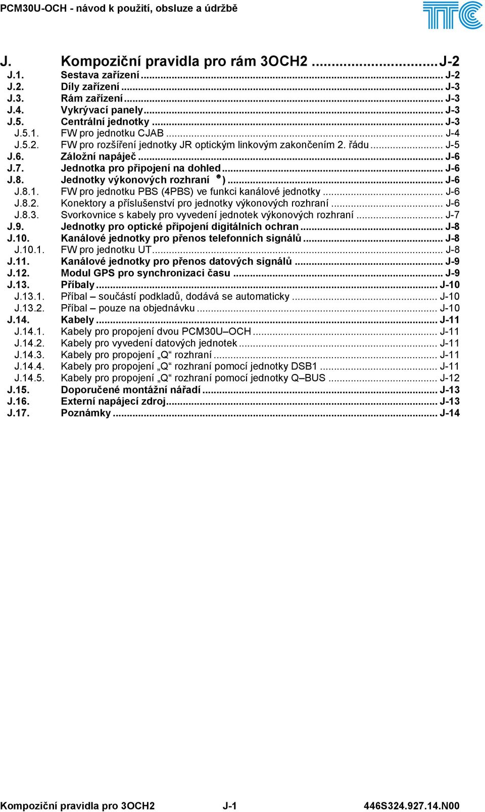 .. J-6 J.8.1. FW pro jednotku PBS (4PBS) ve funkci kanálové jednotky... J-6 J.8.2. Konektory a příslušenství pro jednotky výkonových rozhraní... J-6 J.8.3.