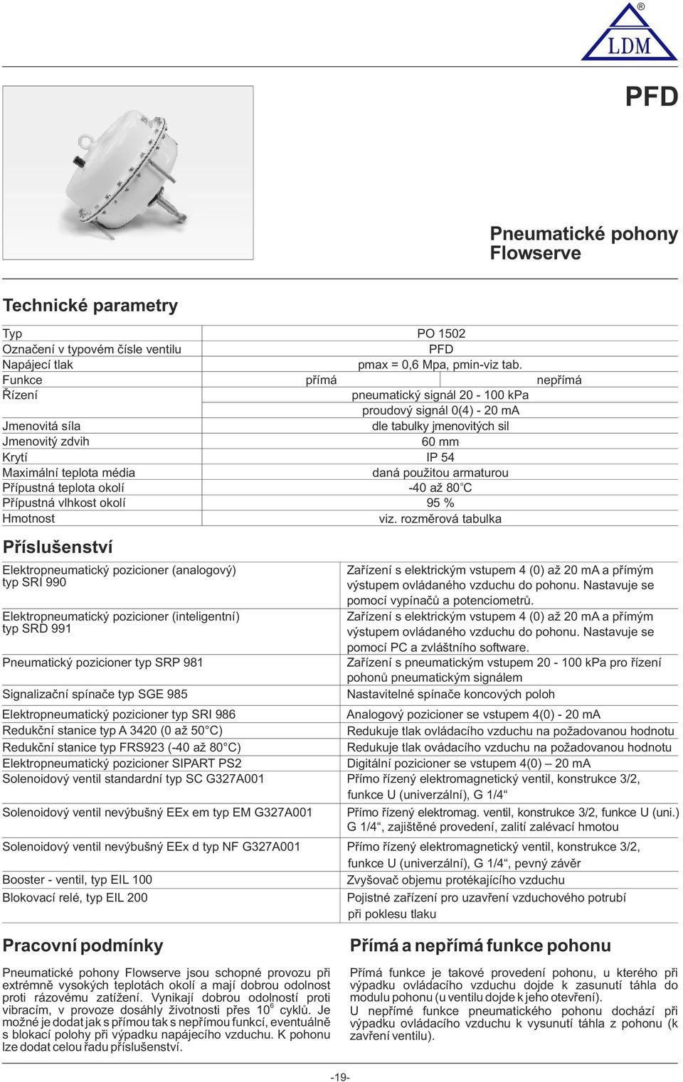 typ SGE 985 přímá PO 502 PFD pmax = 0,6 Mpa, pmin-viz tab.