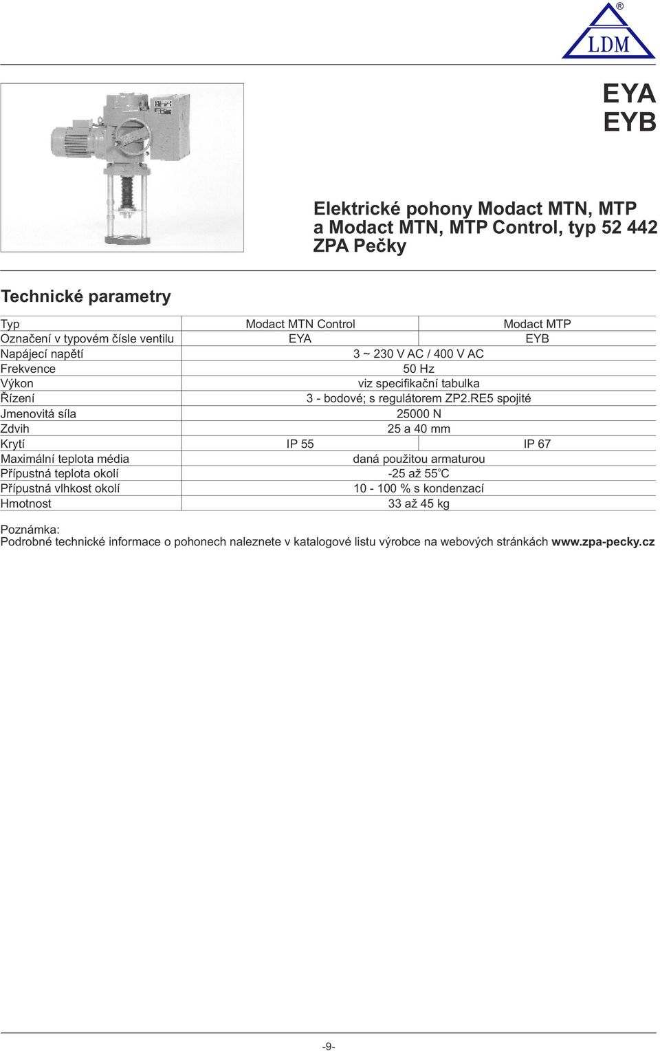 MTP EY 3 ~ 230 V C / 400 V C 50 Hz viz specifikační tabulka 3 - bdvé; s regulátrem ZP2.