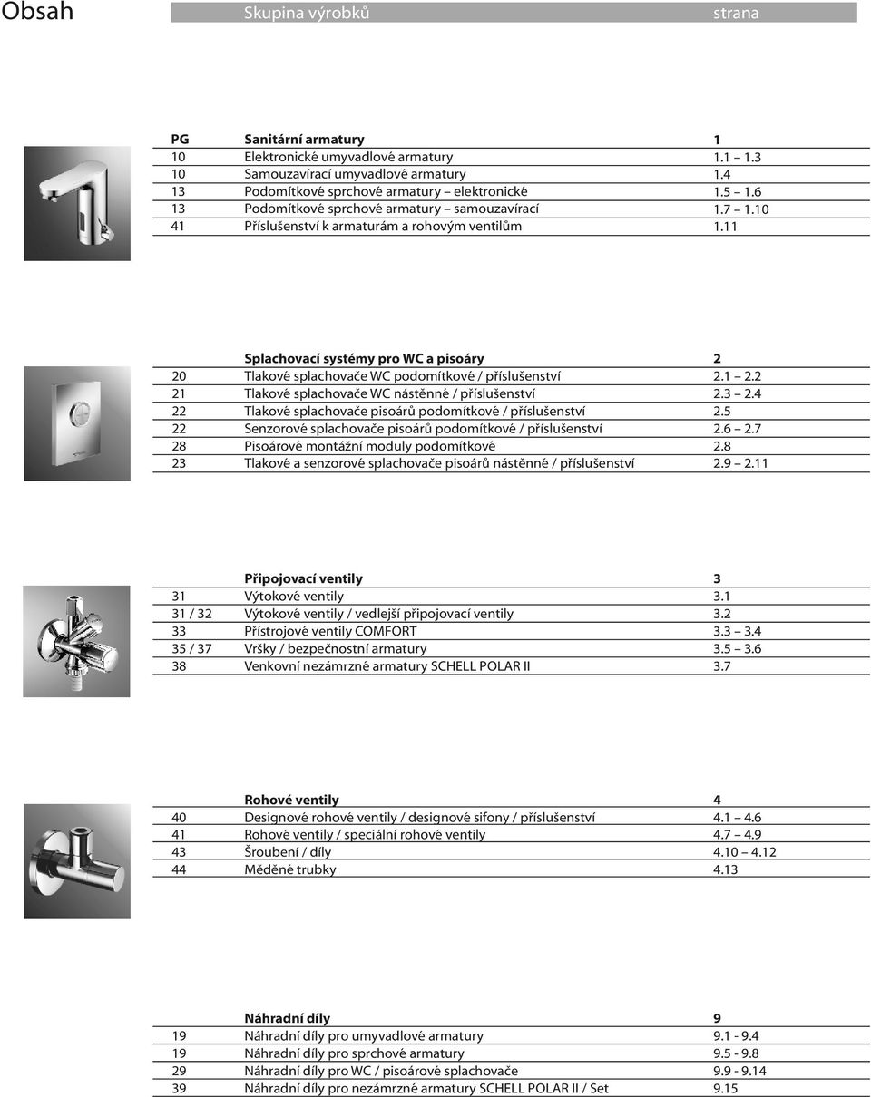 11 20 21 22 22 28 23 Splachovací systémy pro WC a pisoáry 2 Tlakové splachovače WC podomítkové / příslušenství 2.1 2.2 Tlakové splachovače WC nástěnné / příslušenství 2.3 2.