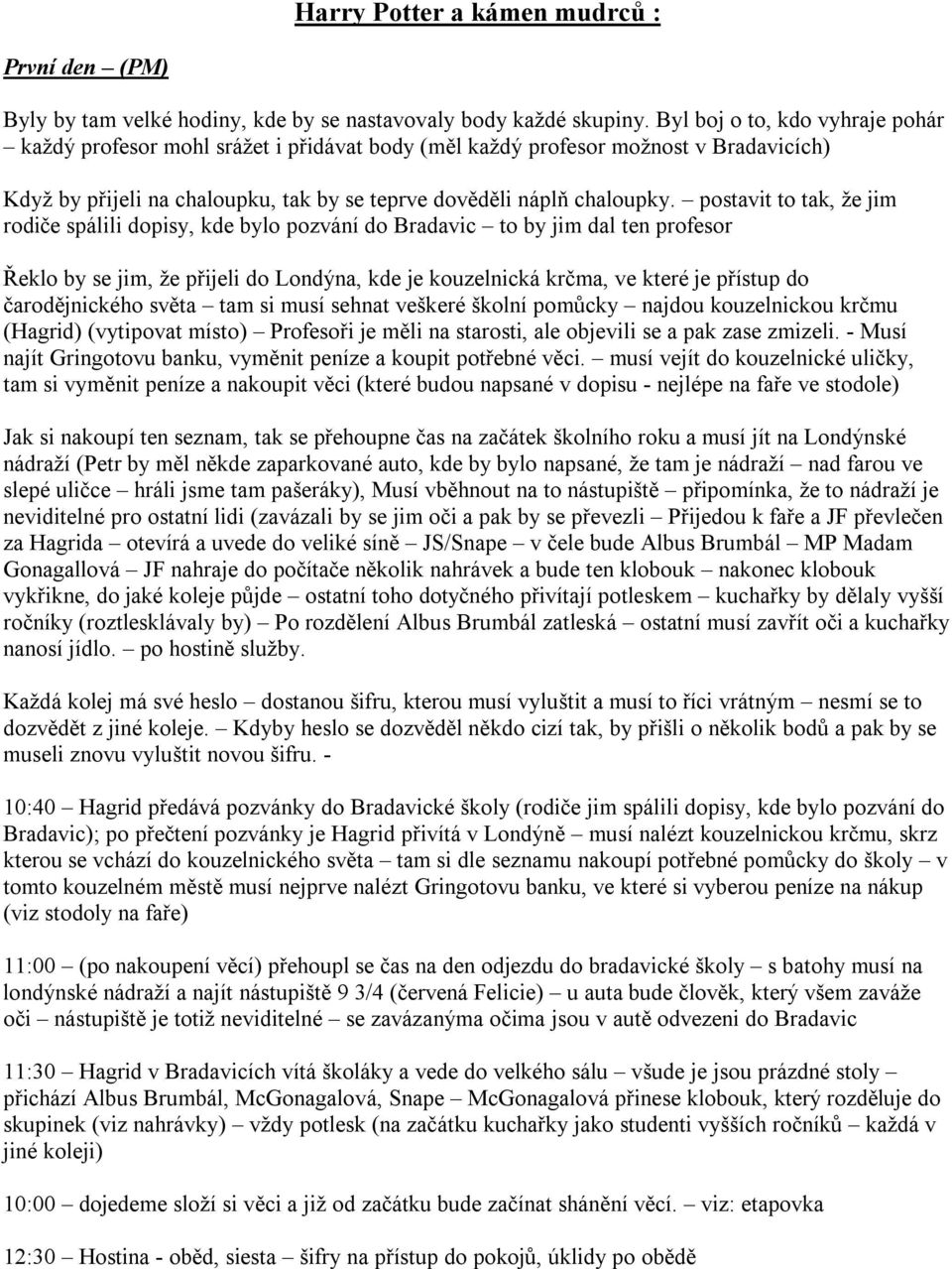 postavit to tak, že jim rodiče spálili dopisy, kde bylo pozvání do Bradavic to by jim dal ten profesor Řeklo by se jim, že přijeli do Londýna, kde je kouzelnická krčma, ve které je přístup do