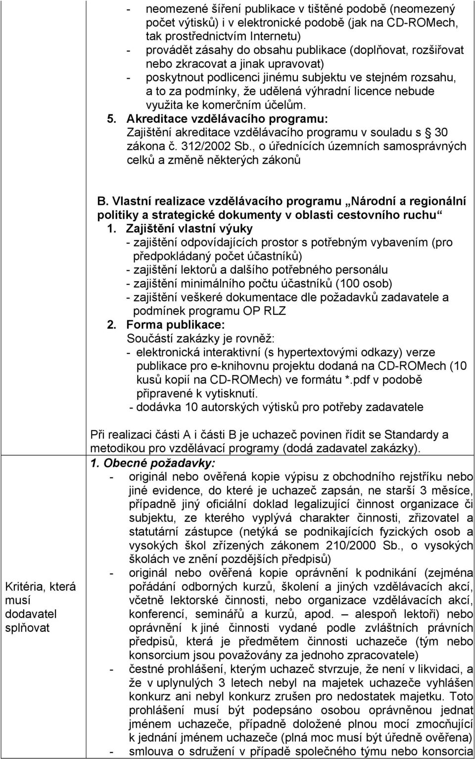 Akreditace vzdělávacího programu: Zajištění akreditace vzdělávacího programu v souladu s 30 zákona č. 312/2002 Sb., o úřednících územních samosprávných celků a změně některých zákonů B.