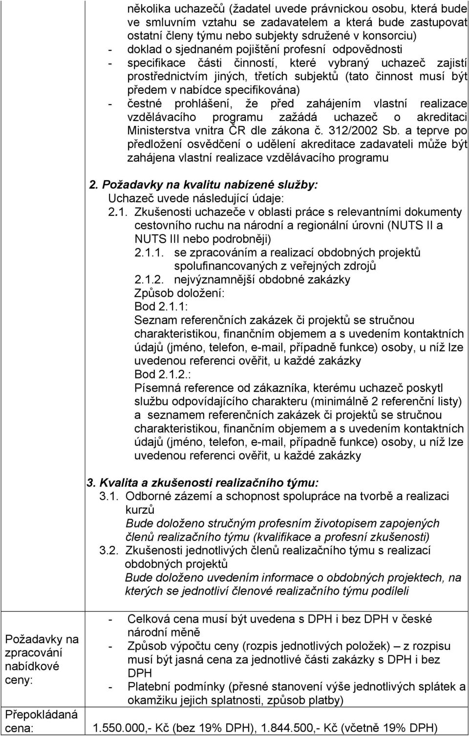 prohlášení, že před zahájením vlastní realizace vzdělávacího programu zažádá uchazeč o akreditaci Ministerstva vnitra ČR dle zákona č. 312/2002 Sb.