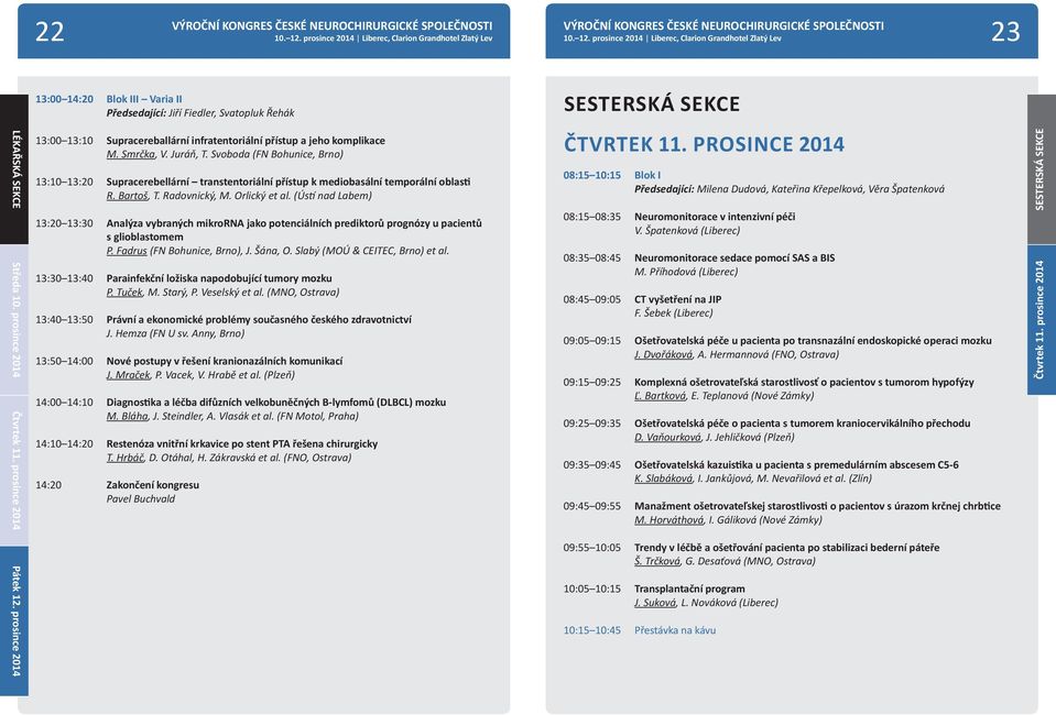 Svoboda (FN Bohunice, Brno) 13:10 13:20 Supracerebellární transtentoriální přístup k mediobasální temporální oblasti R. Bartoš, T. Radovnický, M. Orlický et al.