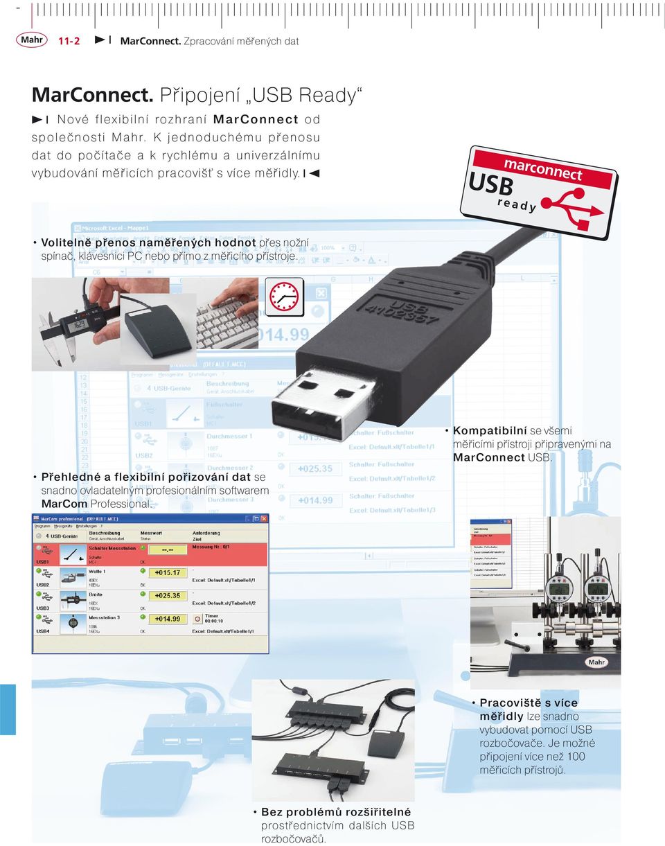 marcon USB nect ready Volitelně přenos naměřených hodnot přes nožní spínač, klávesnici PC nebo přímo z měřicího přístroje.