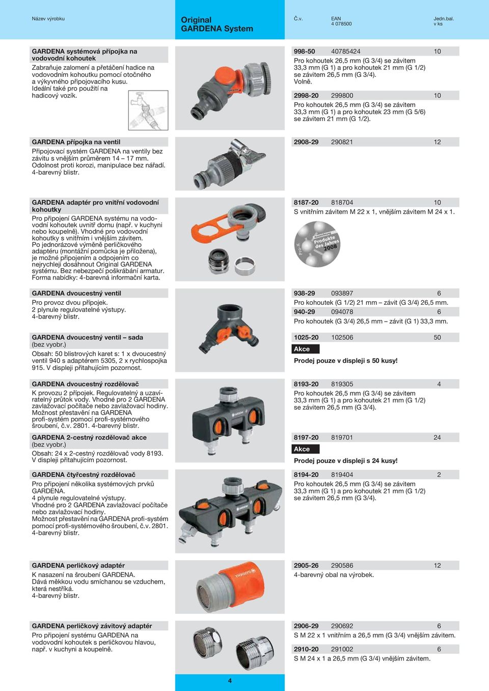 2998-20 299800 10 Pro kohoutek 26,5 mm (G 3/4) se závitem 33,3 mm (G 1) a pro kohoutek 23 mm (G 5/6) se závitem 21 mm (G 1/2).