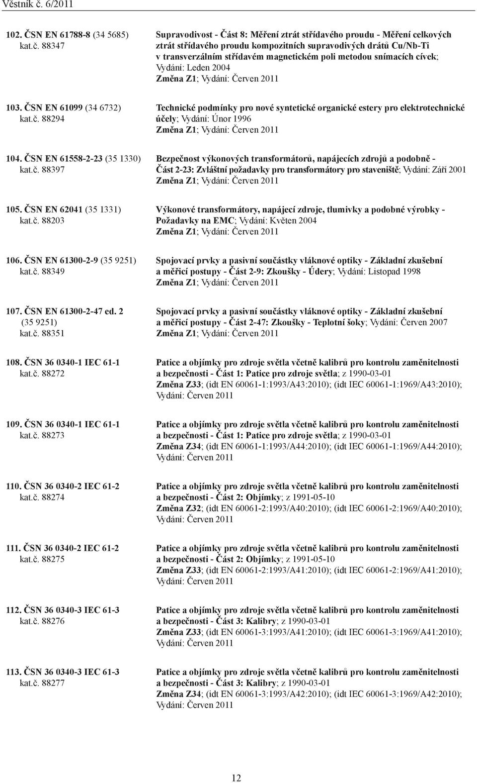 snímacích cívek; Vydání: Leden 2004 Změna Z1; Vydání: Červen 2011 103. ČSN EN 61099 (34 6732) kat.č.