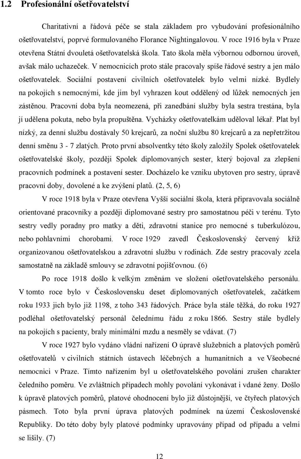 V nemocnicích proto stále pracovaly spíše řádové sestry a jen málo ošetřovatelek. Sociální postavení civilních ošetřovatelek bylo velmi nízké.