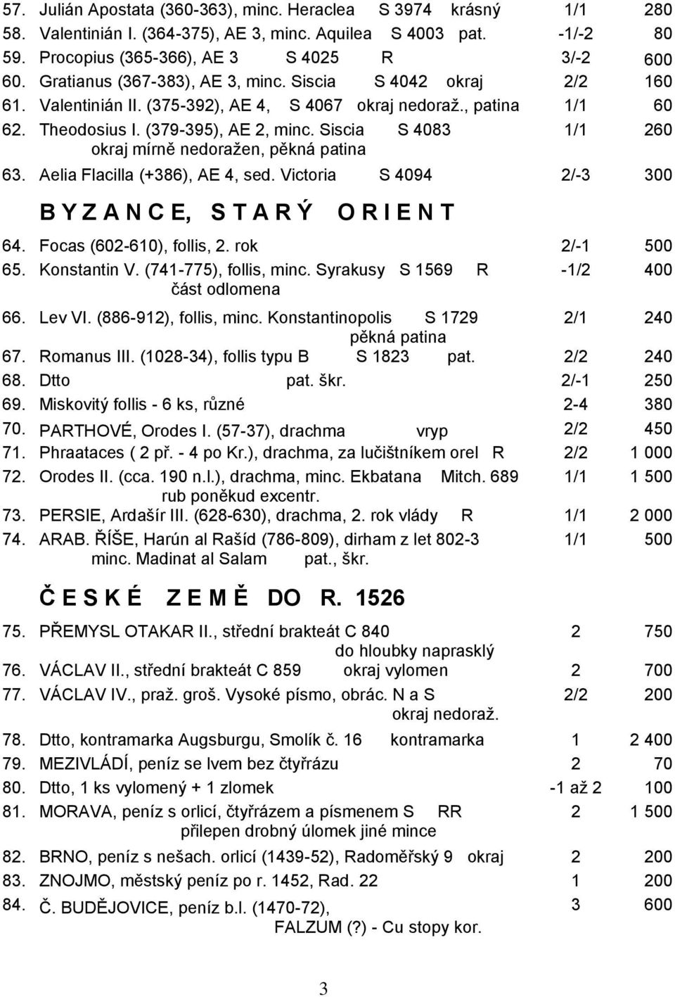 Siscia S 4083 1/1 260 okraj mírně nedoraţen, pěkná patina 63. Aelia Flacilla (+386), AE 4, sed. Victoria S 4094 2/-3 300 B Y Z A N C E, S T A R Ý O R I E N T 64. Focas (602-610), follis, 2.