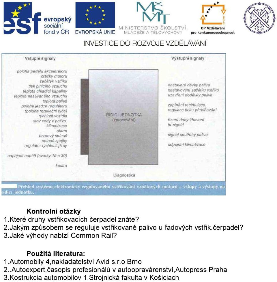 Jaké výhody nabízí Common Rail? Použitá literatura: 1.Automobily 4,nakladatelství Avid s.r.o Brno 2.