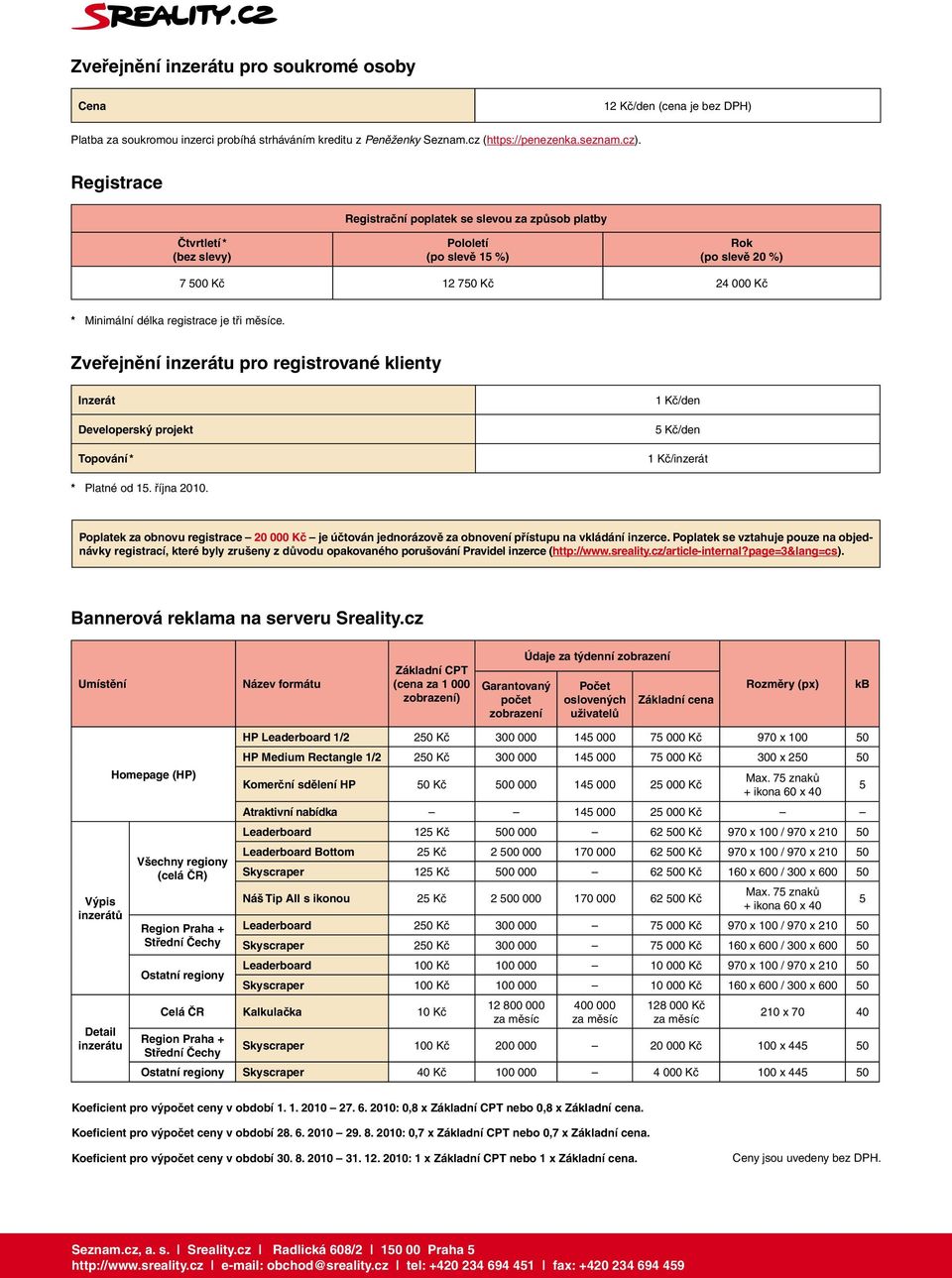 Zveřejnění inzerátu pro registrované klienty Inzerát Developerský projekt Topování * 1 Kč/den 5 Kč/den 1 Kč/inzerát * Platné od 15. října 2010.