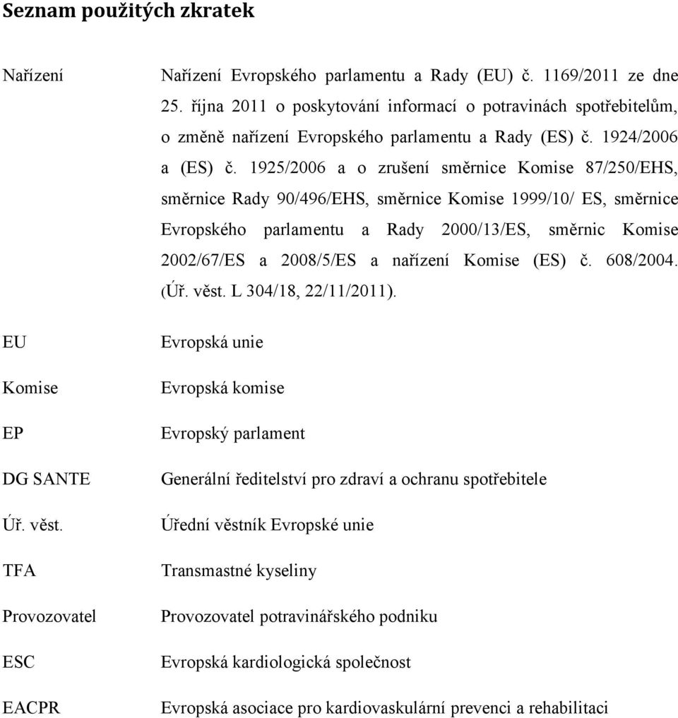 1925/2006 a o zrušení směrnice Komise 87/250/EHS, směrnice Rady 90/496/EHS, směrnice Komise 1999/10/ ES, směrnice Evropského parlamentu a Rady 2000/13/ES, směrnic Komise 2002/67/ES a 2008/5/ES a