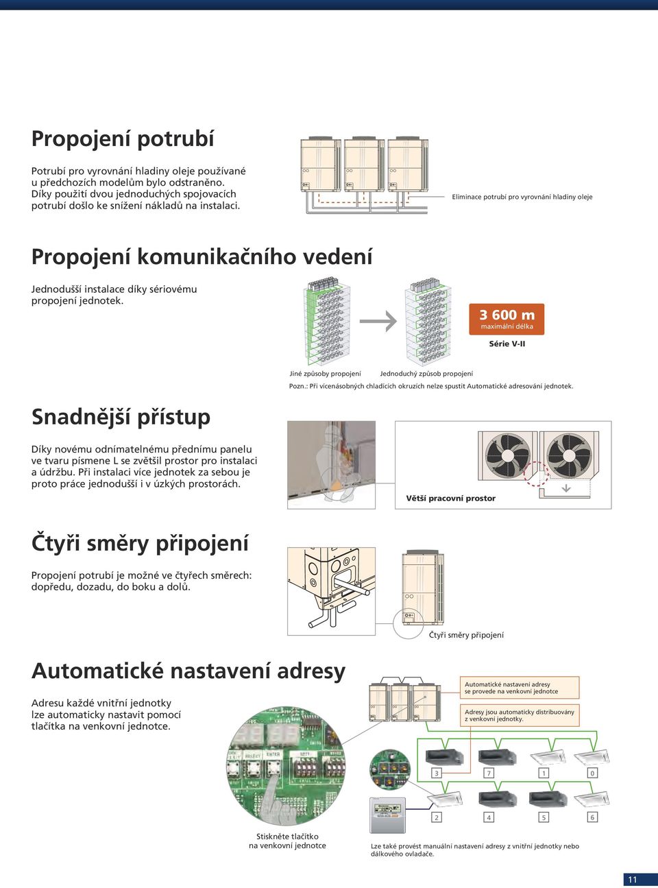 3 600 m maximální délka Série V-II Jiné způsoby propojení Jednoduchý způsob propojení Pozn.: Při vícenásobných chladících okruzích nelze spustit Automatické adresování jednotek.