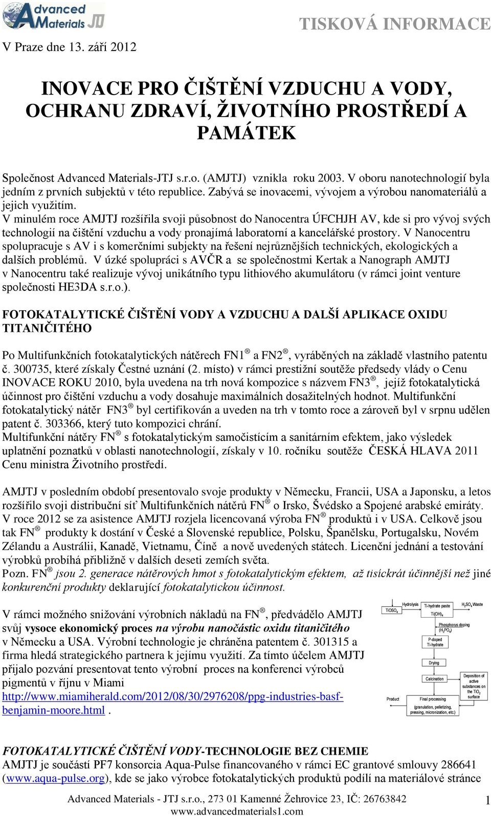 V minulém roce AMJTJ rozšířila svoji působnost do Nanocentra ÚFCHJH AV, kde si pro vývoj svých technologií na čištění vzduchu a vody pronajímá laboratorní a kancelářské prostory.