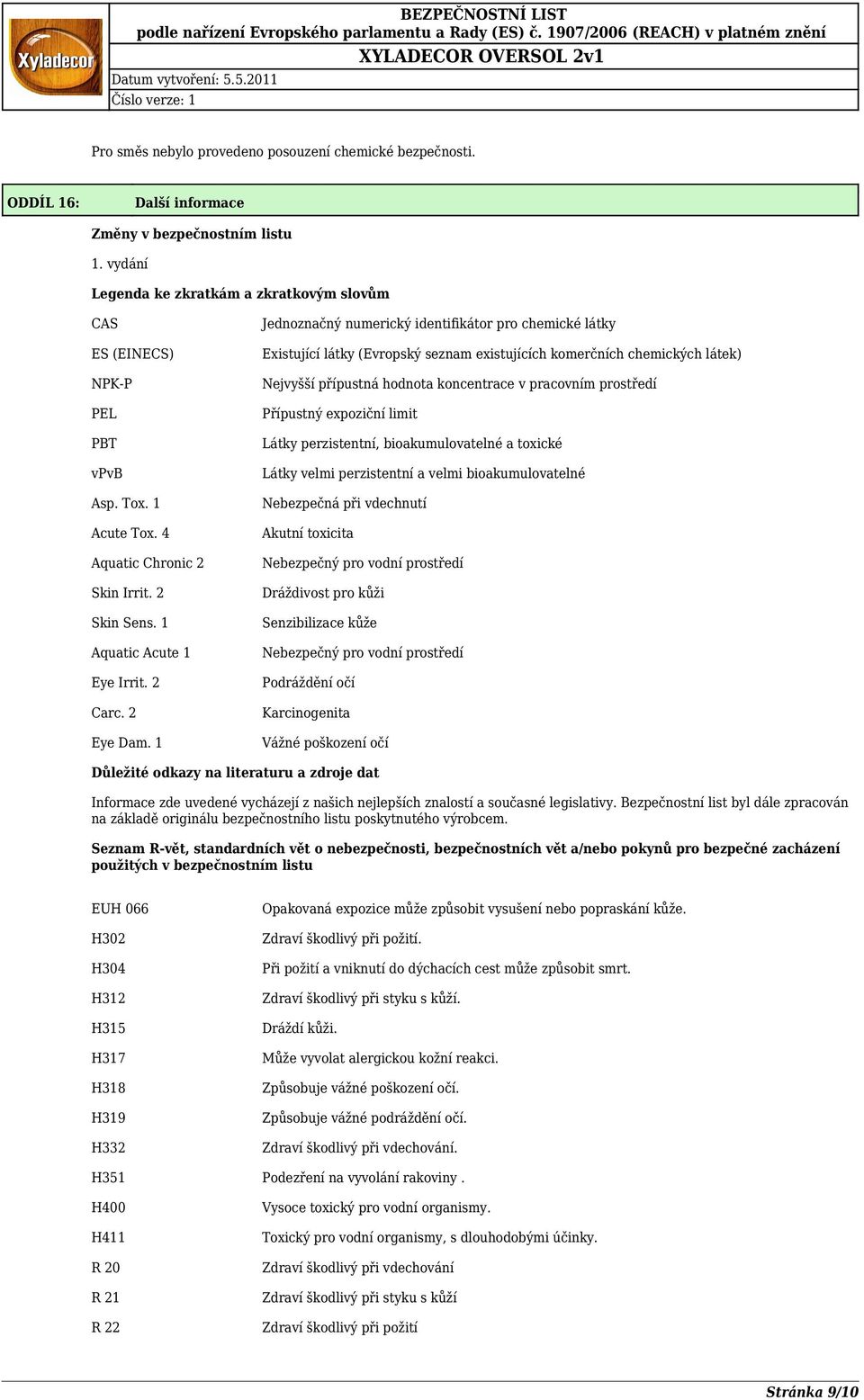 1 Jednoznačný numerický identifikátor pro chemické látky Existující látky (Evropský seznam existujících komerčních chemických látek) Nejvyšší přípustná hodnota koncentrace v pracovním prostředí
