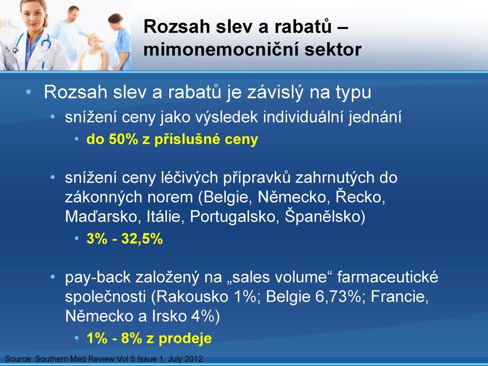 zahrnutých do zákonných norem (Belgie, Německo, Řecko, Maďarsko, Itálie, Portugalsko, Španělsko) 3% - 32,5% pay-back