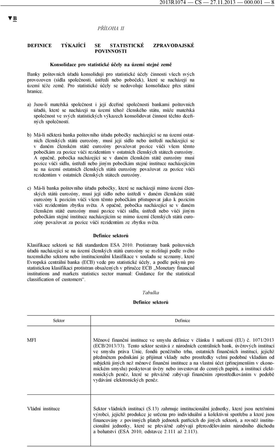 všech svých provozoven (sídla společnosti, ústředí nebo poboček), které se nacházejí na území téže země. Pro statistické účely se nedovoluje konsolidace přes státní hranice.