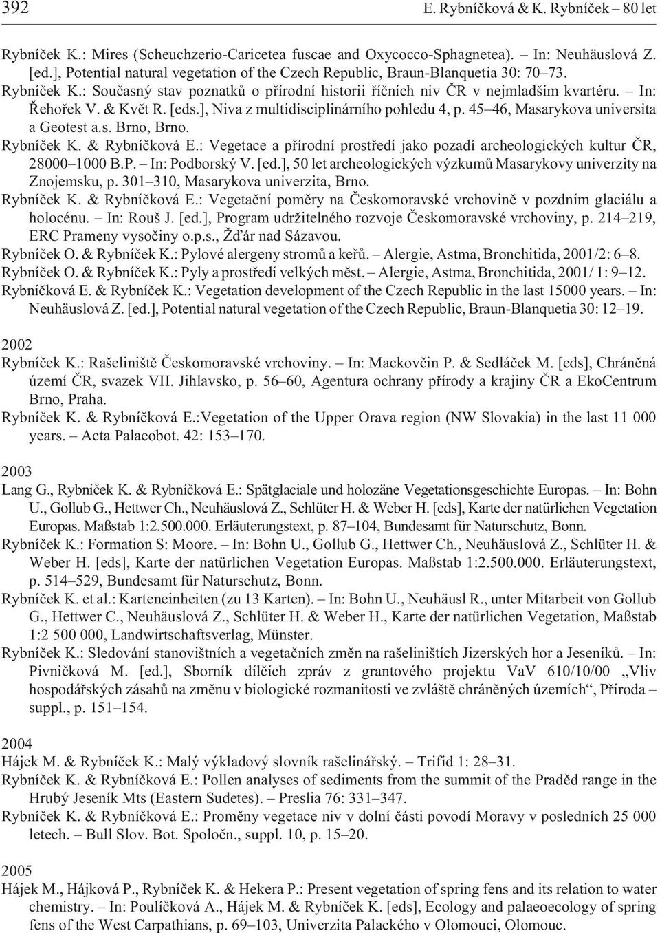 & Kvìt R. [eds.], Niva z multidisciplinárního pohledu 4, p. 45 46, Masarykova universita a Geotest a.s. Brno, Brno. Rybníèek K. & Rybníèková E.