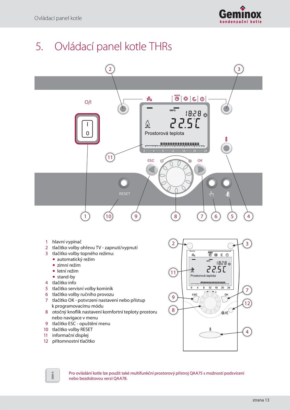 režim zimní režim letní režim stand-by 4 tlačítko info 5 tlačítko servisní volby kominík 6 tlačítko volby ručního provozu 7 tlačítko OK - potvrzení nastavení nebo přístup k