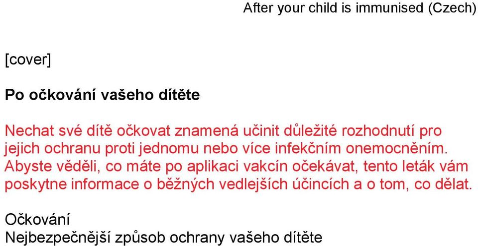 Abyste věděli, co máte po aplikaci vakcín očekávat, tento leták vám poskytne informace