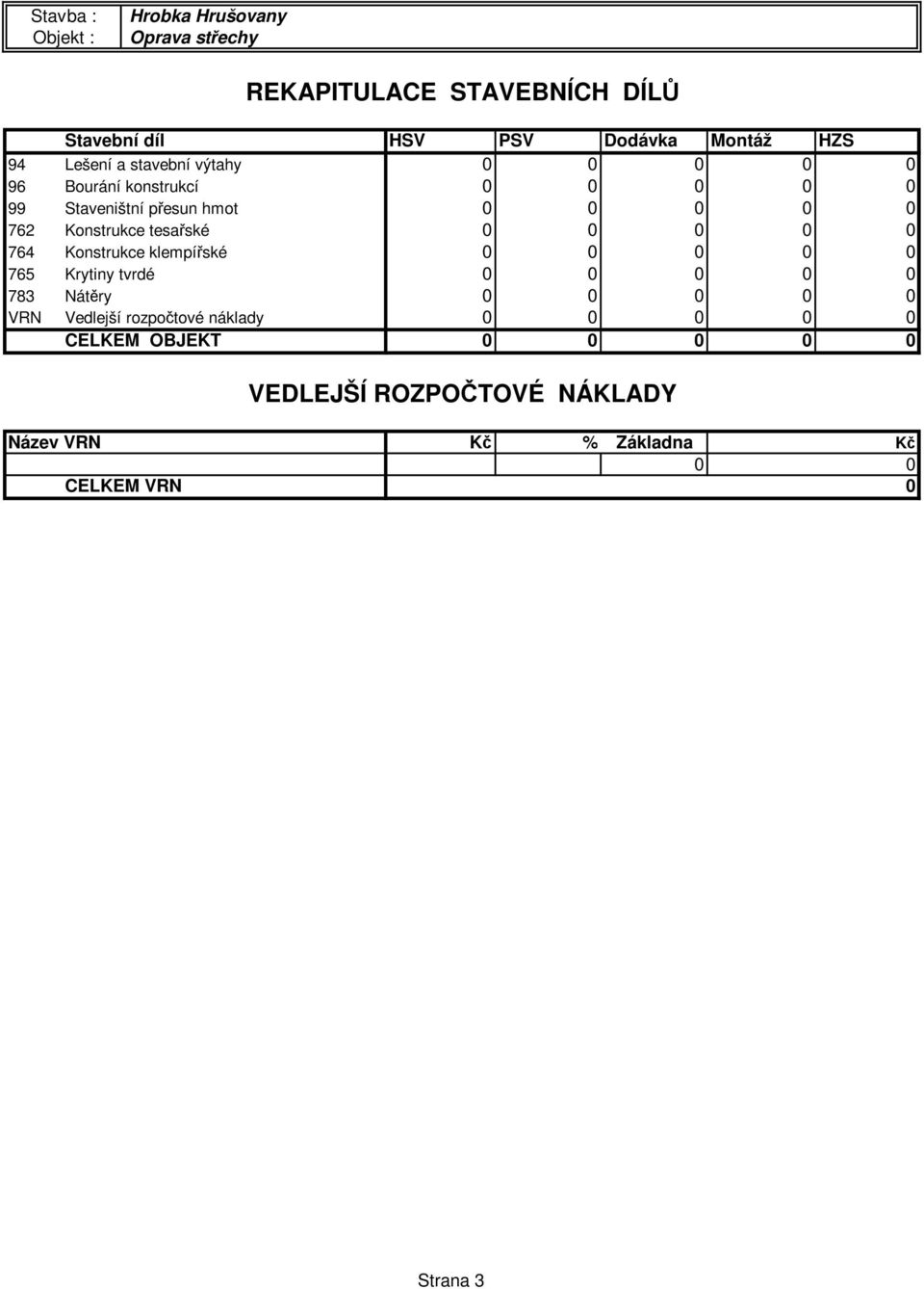 tesařské 0 0 0 0 0 764 Konstrukce klempířské 0 0 0 0 0 765 Krytiny tvrdé 0 0 0 0 0 783 Nátěry 0 0 0 0 0 VRN Vedlejší