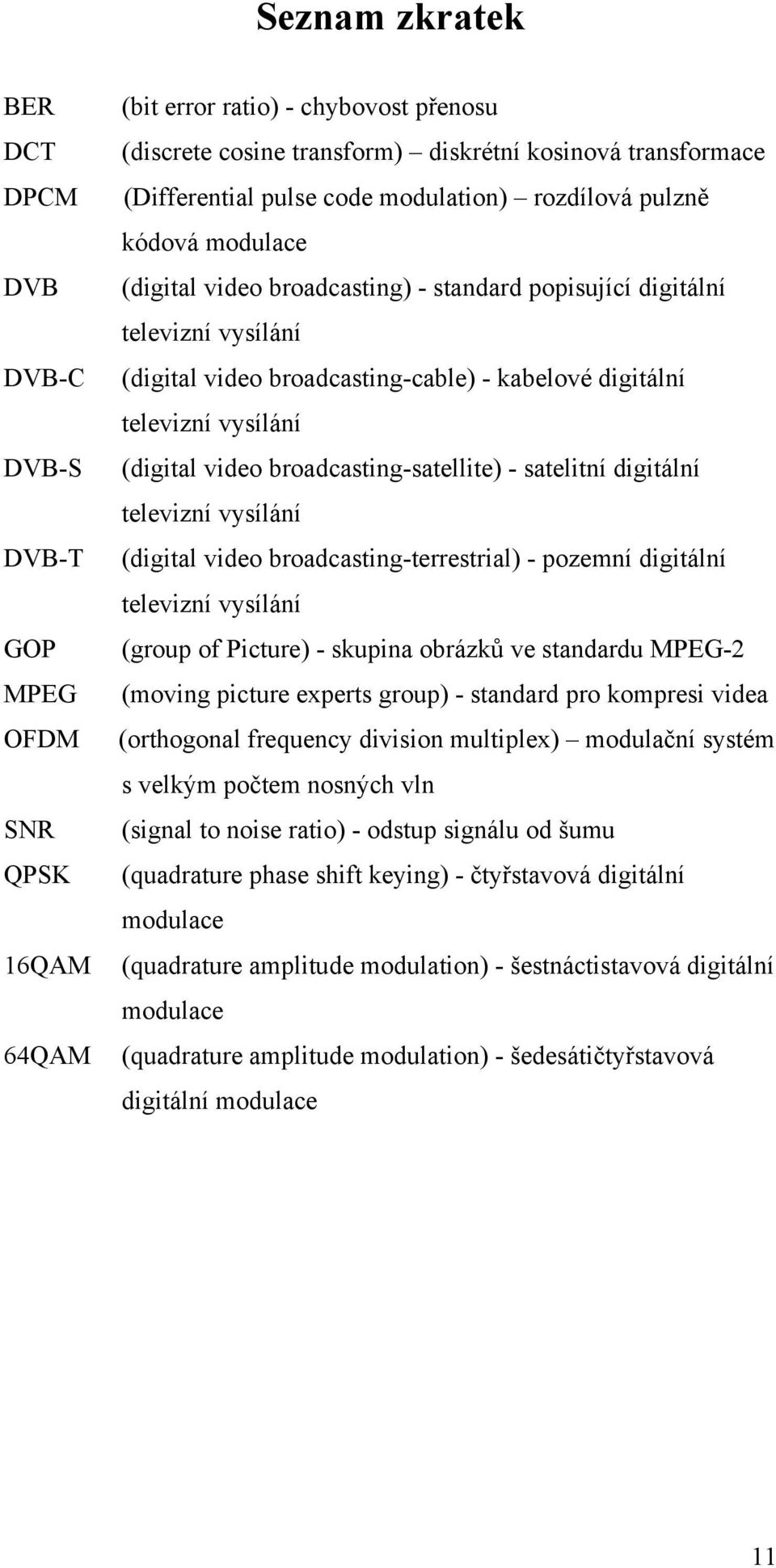 televizní vysílání (digital video broadcasting-satellite) - satelitní digitální televizní vysílání (digital video broadcasting-terrestrial) - pozemní digitální televizní vysílání (group of Picture) -