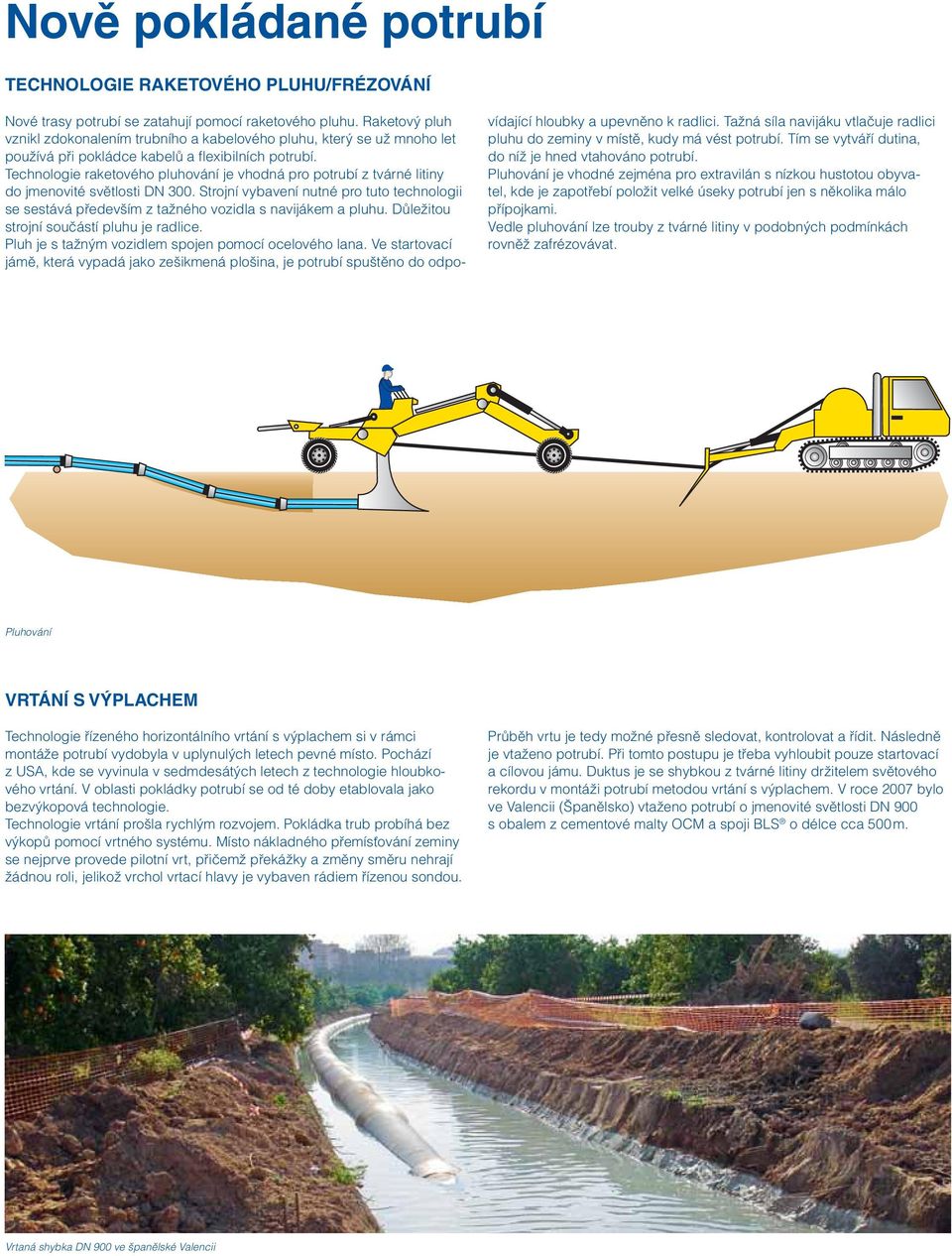 Technologie raketového pluhování je vhodná pro potrubí z tvárné litiny do jmenovité světlosti DN 300.