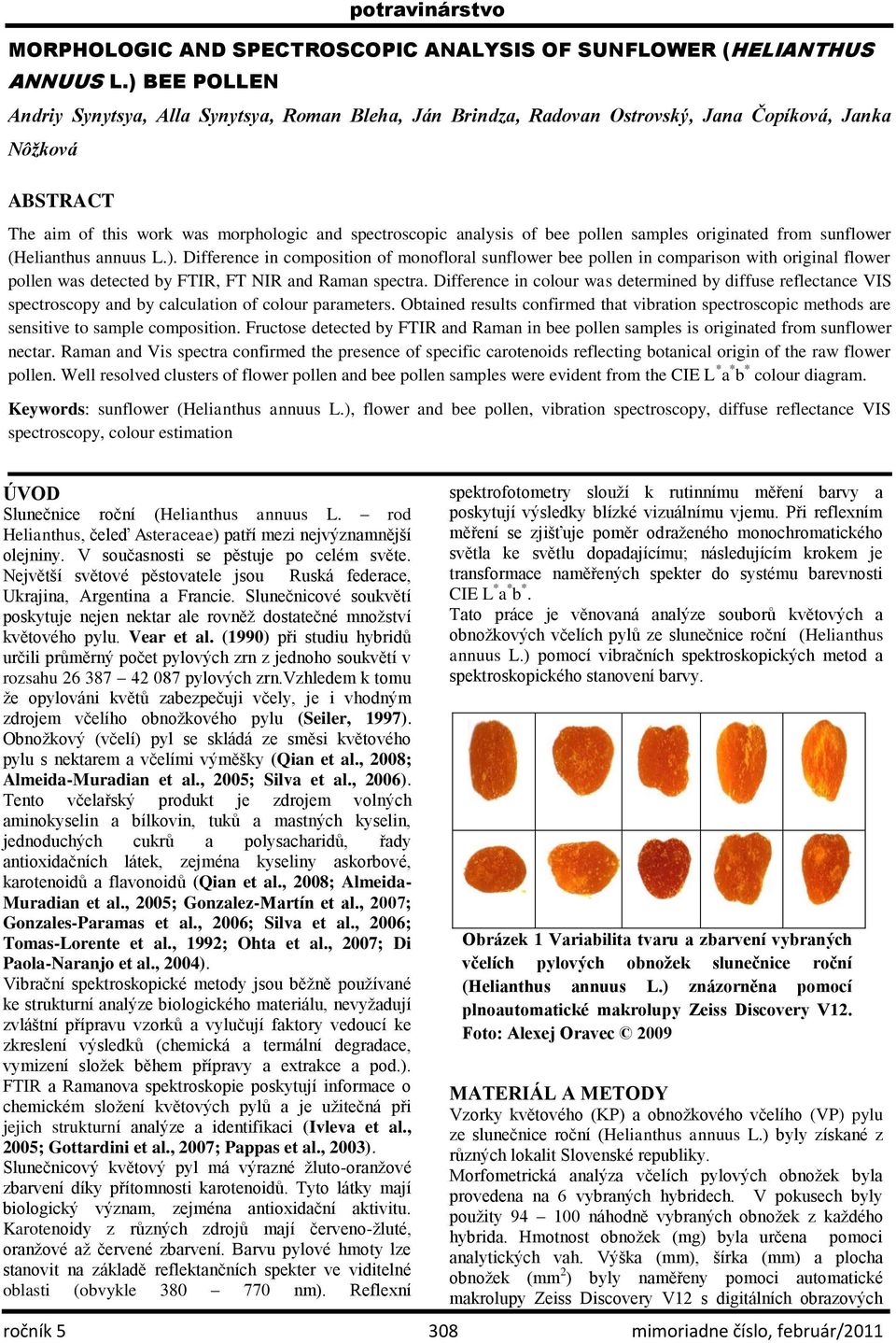 pollen samples originated from sunflower (Helianthus annuus L.