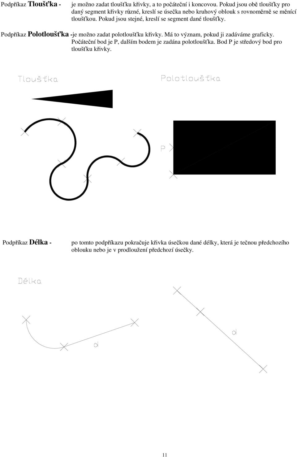 Pokud jsou stejné, kreslí se segment dané tloušky. Podpíkaz Polotlouška -je možno zadat polotloušku kivky.