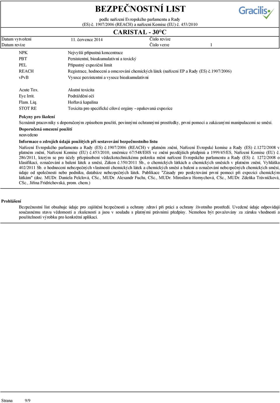 907/2006) Vysoce perzistentní a vysoce bioakumulativní Acute Tox. Eye Irrit. Flam. Liq.