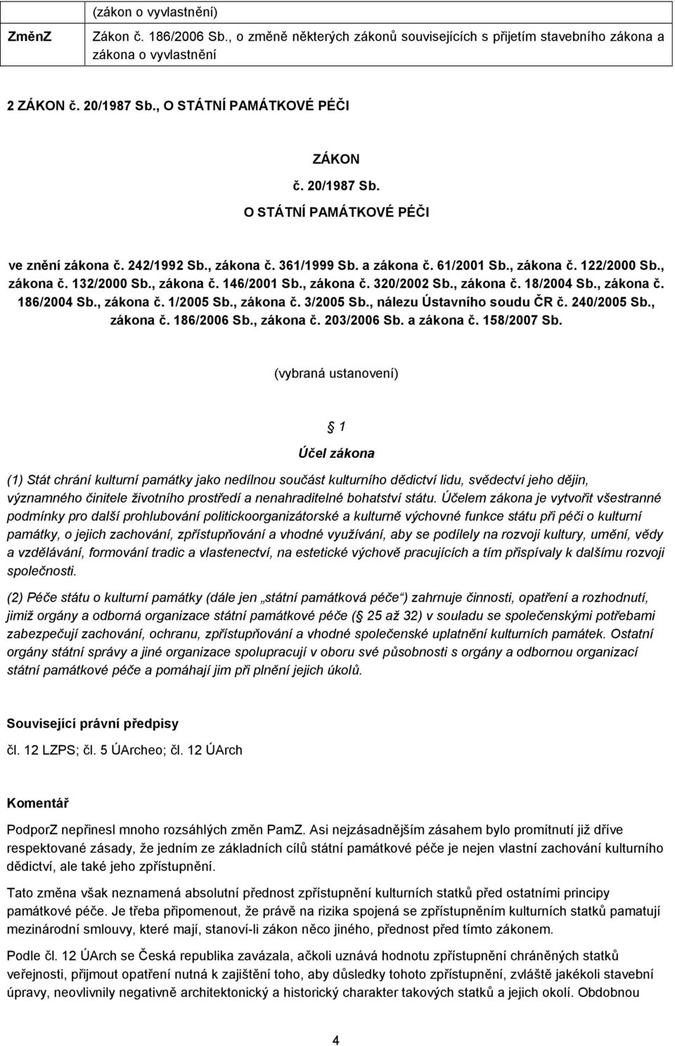 , zákona č. 18/2004 Sb., zákona č. 186/2004 Sb., zákona č. 1/2005 Sb., zákona č. 3/2005 Sb., nálezu Ústavního soudu ČR č. 240/2005 Sb., zákona č. 186/2006 Sb., zákona č. 203/2006 Sb. a zákona č.