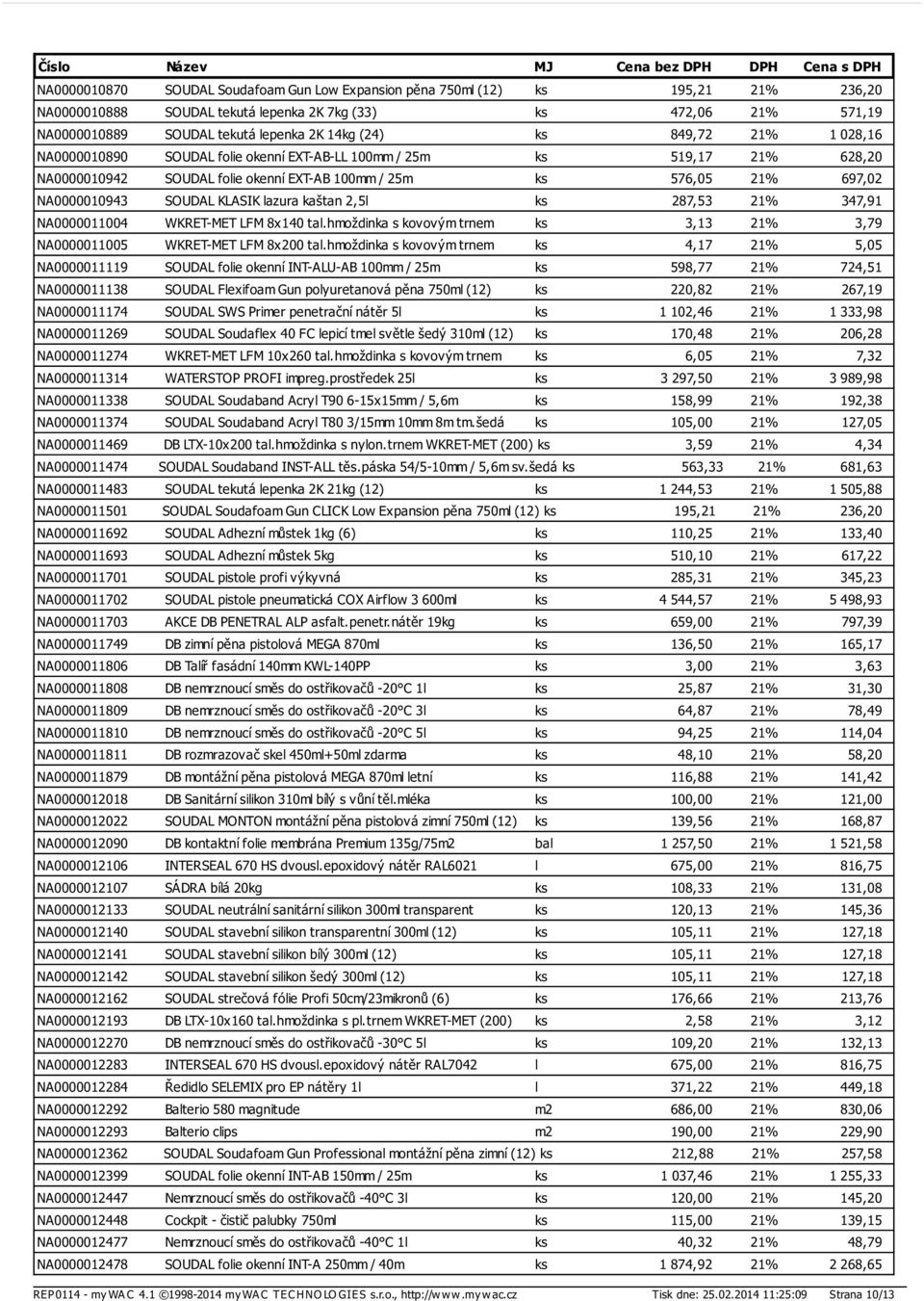 KLASIK lazura kaštan 2,5l ks 287,53 21% 347,91 NA0000011004 WKRET-MET LFM 8x140 tal.hmoždinka s kovovým trnem ks 3,13 21% 3,79 NA0000011005 WKRET-MET LFM 8x200 tal.