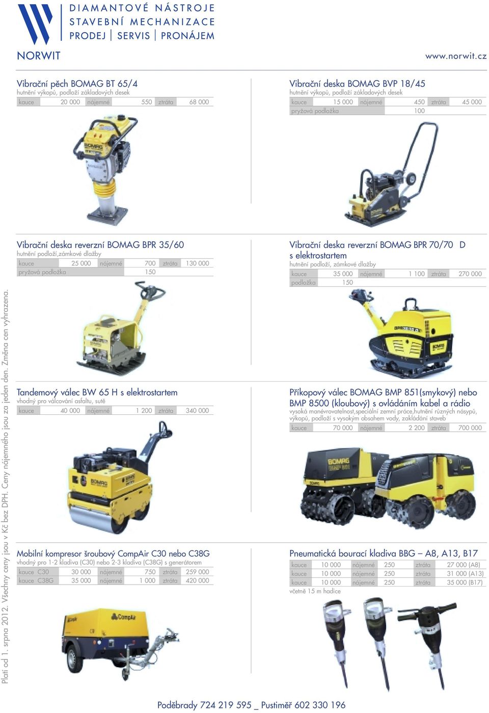 Vibraãní deska reverzní BOMAG BPR 35/60 hutnûní podloïí,zámkové dlaïby kauce 25 000 nájemné 700 ztráta 130 000 pryïová podloïka 150 Tandemov válec BW 65 H s elektrostartem vhodn pro válcování