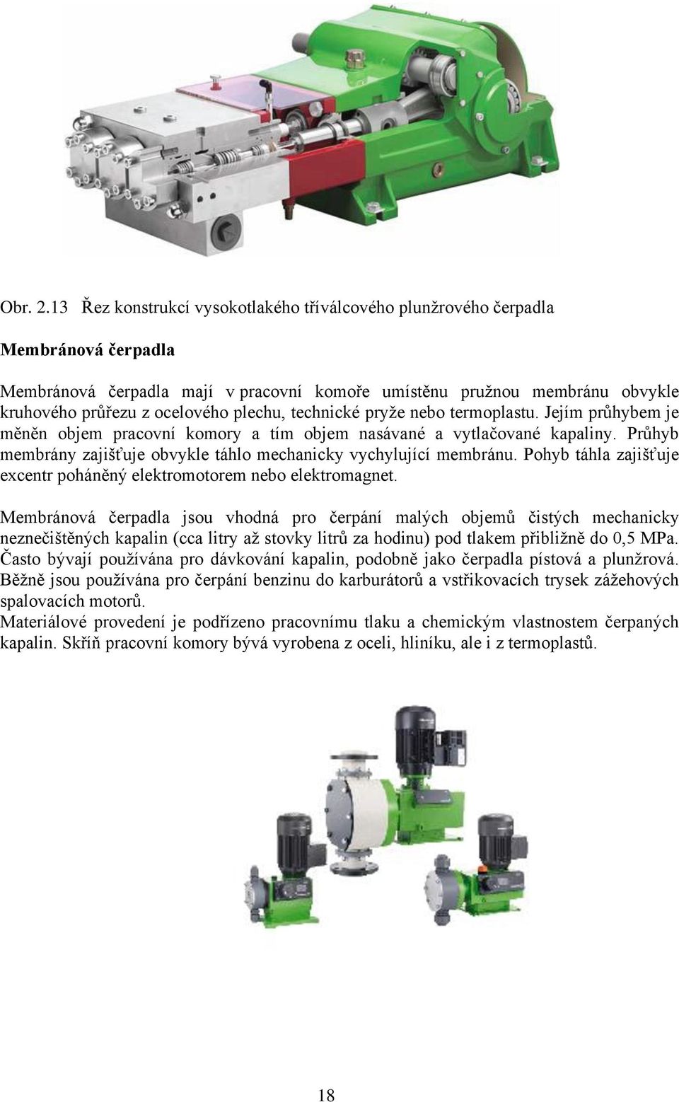 plechu, technické pryže nebo termoplastu. Jejím průhybem je měněn objem pracovní komory a tím objem nasávané a vytlačované kapaliny.