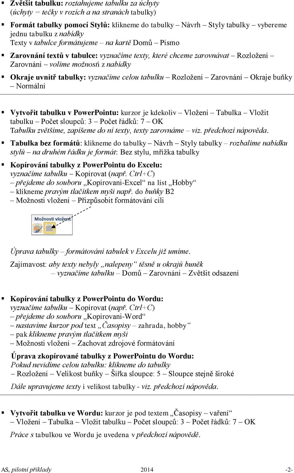 celou tabulku Rozložení Zarovnání Okraje buňky Normální Vytvořit tabulku v PowerPointu: kurzor je kdekoliv Vložení Tabulka Vložit tabulku Počet sloupců: 3 Počet řádků: 7 OK Tabulku zvětšíme, zapíšeme