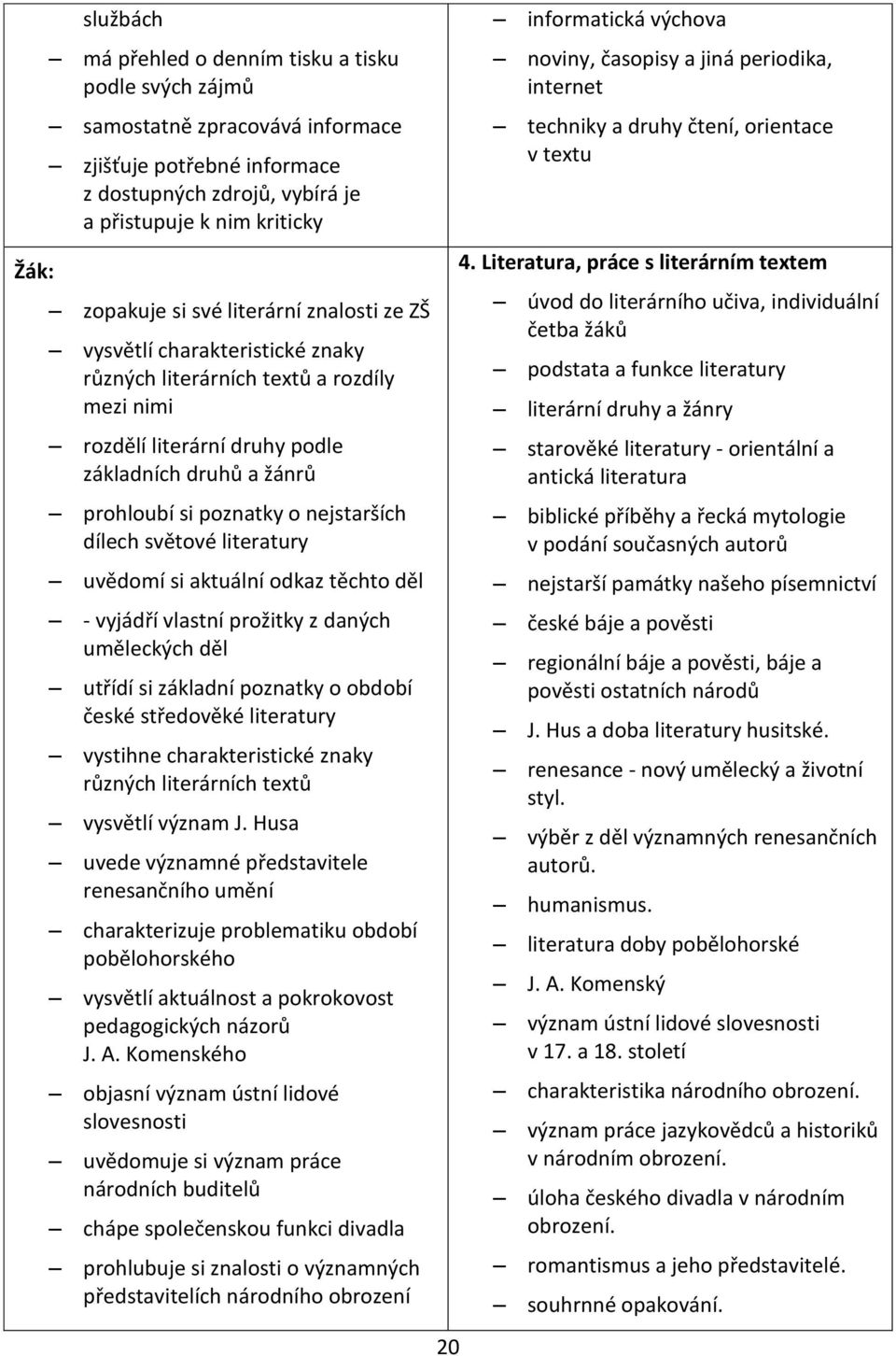 dílech světové literatury uvědomí si aktuální odkaz těchto děl - vyjádří vlastní prožitky z daných uměleckých děl utřídí si základní poznatky o období české středověké literatury vystihne