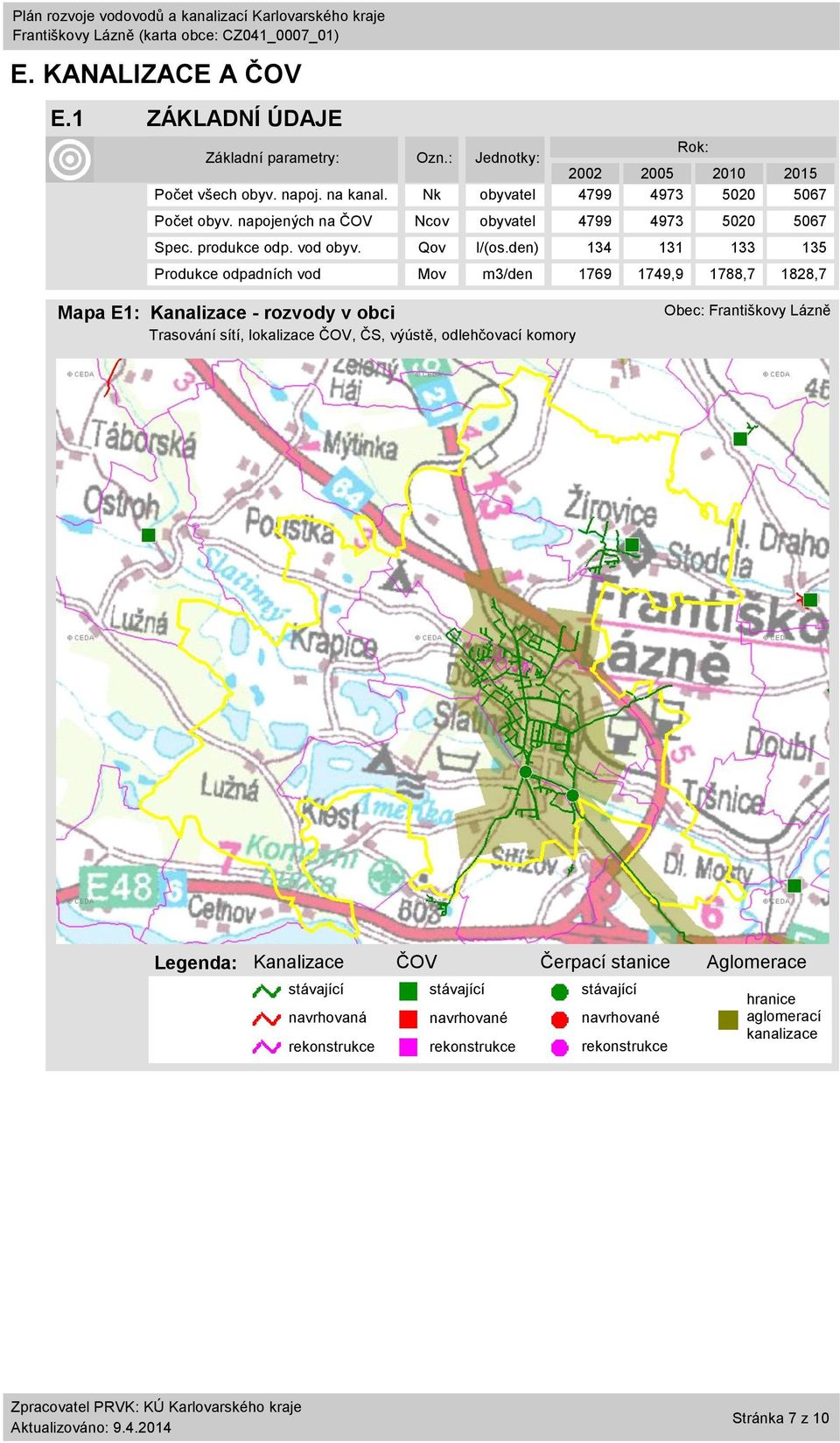 den) 134 131 133 135 Produkce odpadních vod Mov m3/den 1769 1749,9 1788,7 1828,7 Mapa E1: Kanalizace - rozvody v obci Trasování sítí, lokalizace ČOV, ČS,