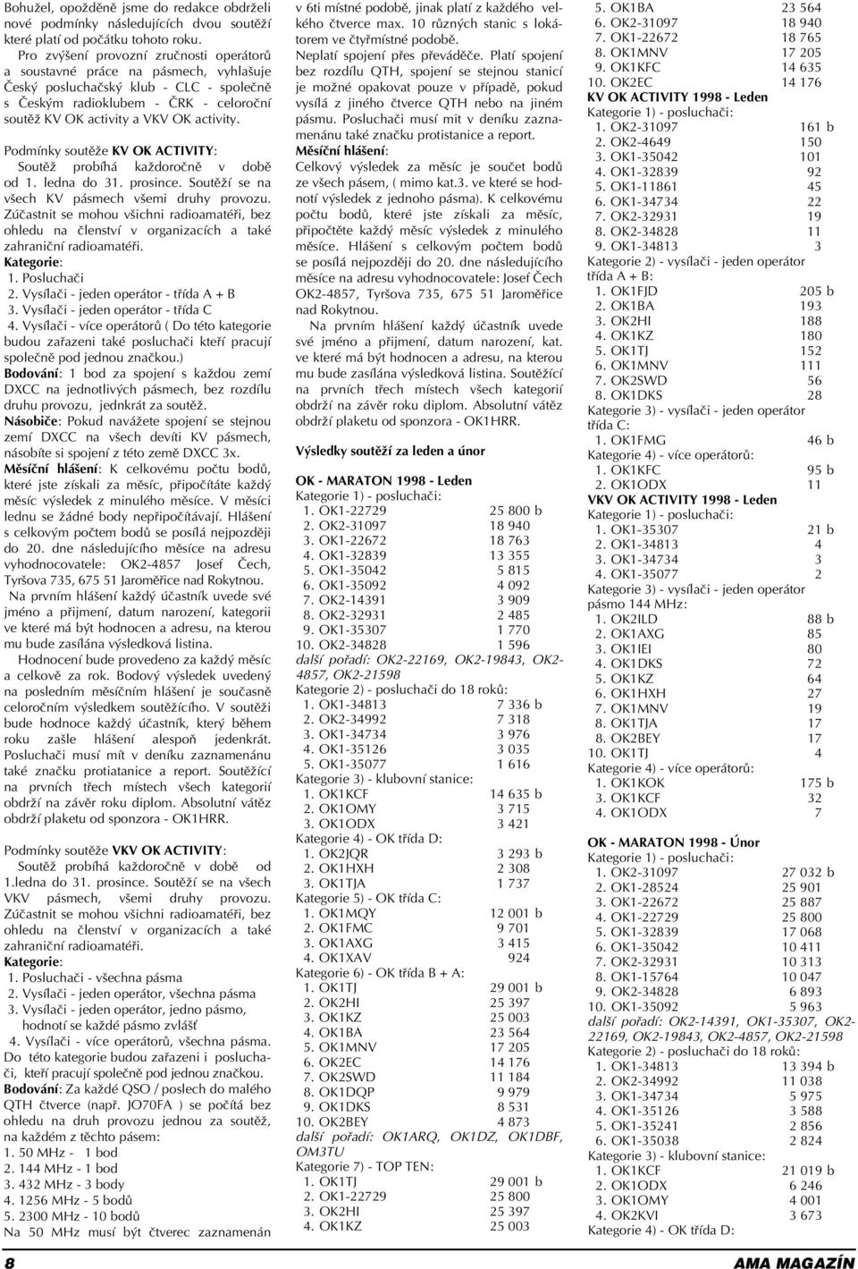 PodmÌnky soutïûe KV OK ACTIVITY: SoutÏû probìh kaûdoroënï v dobï od 1. ledna do 31. prosince. SoutÏûÌ se na vöech KV p smech vöemi druhy provozu.