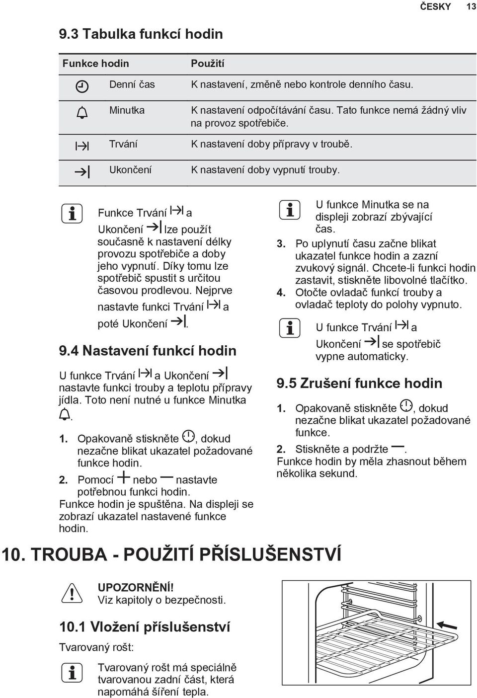 Funkce Trvání Ukončení lze použít současně k nastavení délky provozu spotřebiče a doby jeho vypnutí. Díky tomu lze spotřebič spustit s určitou časovou prodlevou.