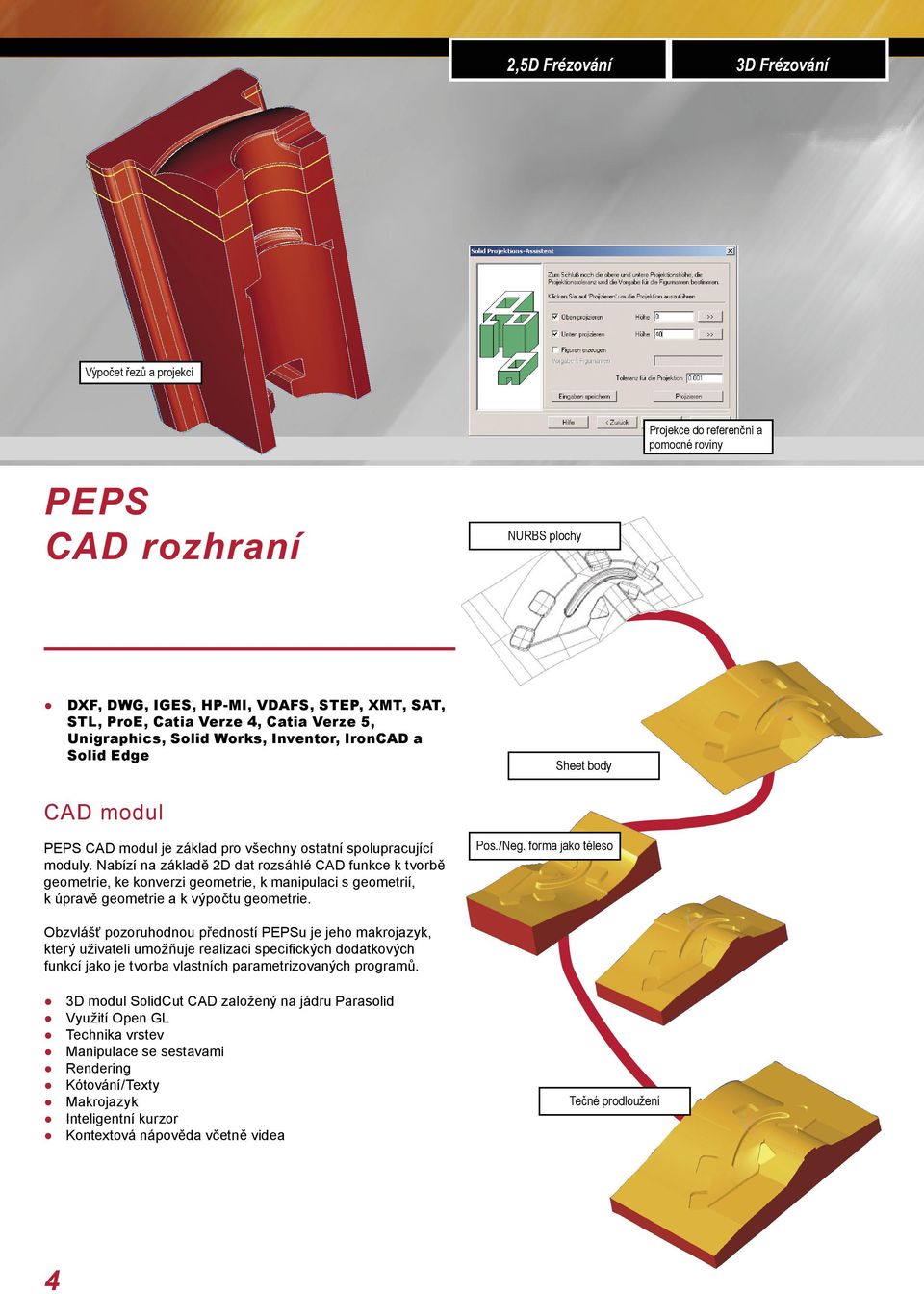 Nabízí na základě 2D dat rozsáhlé CAD funkce k tvorbě geometrie, ke konverzi geometrie, k manipulaci s geometrií, k úpravě geometrie a k výpočtu geometrie. Pos./Neg.