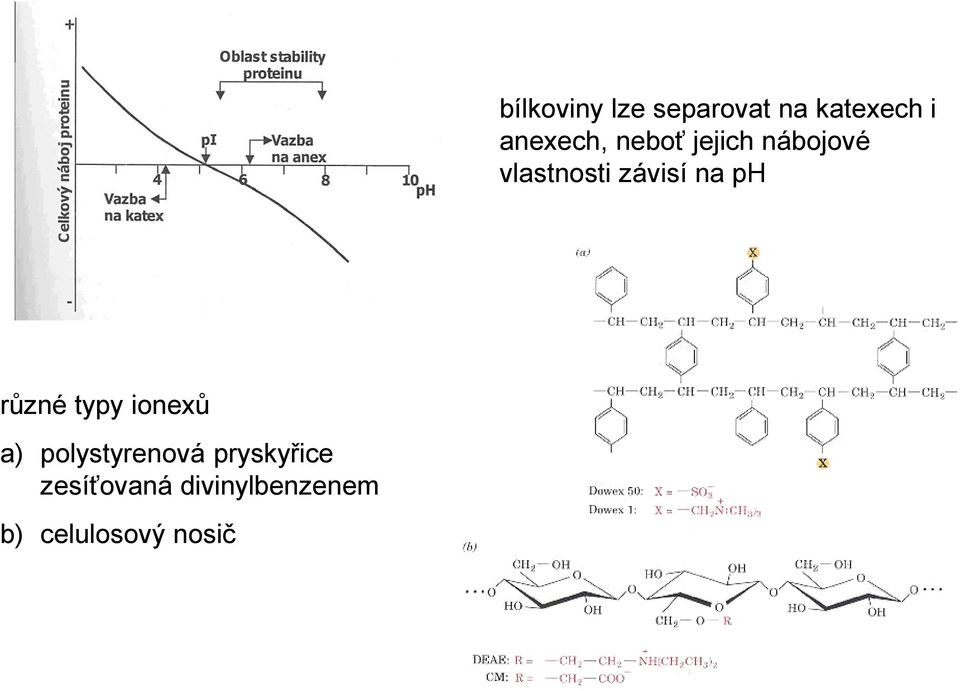 různé typy ionexů a) polystyrenová pryskyřice