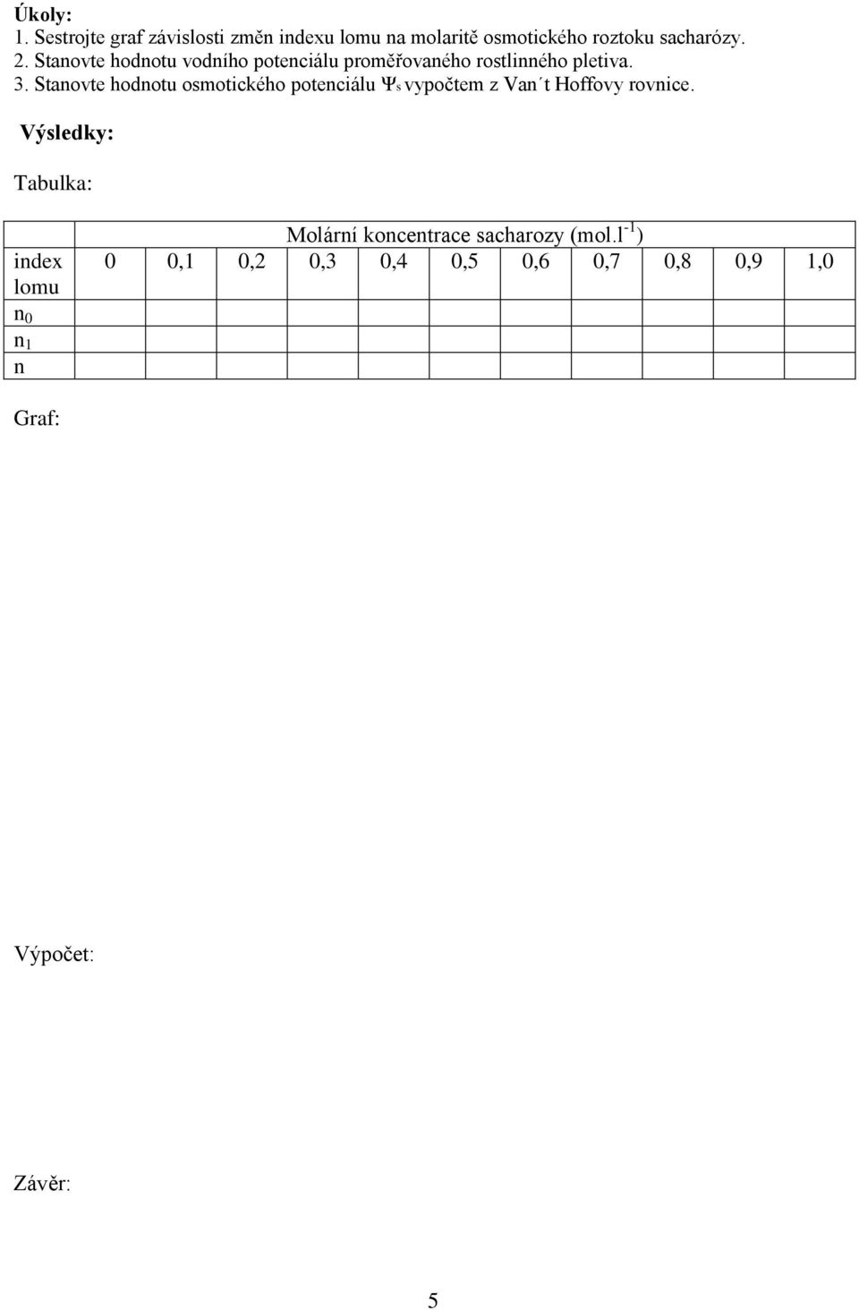 Stanovte hodnotu osmotického potenciálu Ψs vypočtem z Van t Hoffovy rovnice.