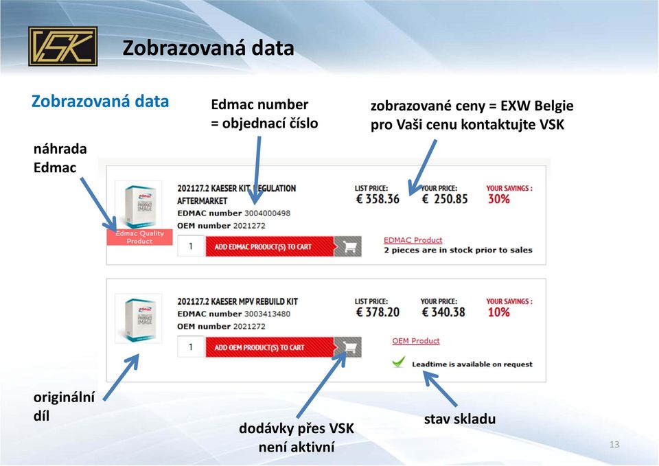 Vaši cenu kontaktujte VSK náhrada Edmac