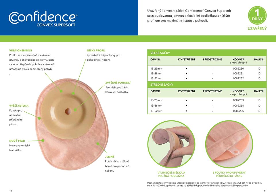 . VYŠŠÍ JISTOTA Poutka pro upevnění přídržného pásku. NÍZKÝ PROFIL hydrokoloidní podložky pro pohodlnější nošení. ZVÝŠENÉ POHODLÍ Jemnější, pružnější konvexní podložka.